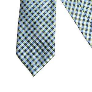 Bill Robinson Plaid Tie Men’s 60” Green Blue Gingham Western Preppy Classic New